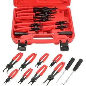 11pcs Snap Ring Plier Set, Straight & Bent Retaining Ring Pliers, Long Reach Snap Ring Plier with Hook & Pick, Retaining Clip and Circlip Removal Tools .038in - .09in for Car Trunk, Motorcycles