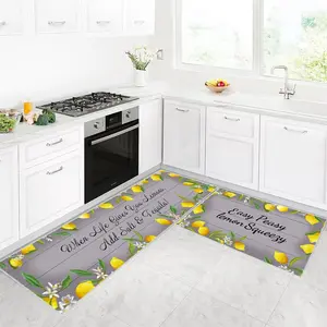 Lemon Pattern Kitchen Mat, 2 Counts/set Non-slip Absorbent Kitchen Floor Mat, Comfortable Easy To Clean Floor Cushioning Mat for Kitchen, Home, Office