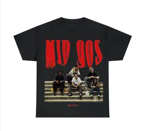 Mid 90s Vintage Graphic Tee for Kids – Nostalgic Streetwear with Bold Red Typography and Skateboarding Vibes, Perfect for Trendy Youth Fashion Enthusiasts