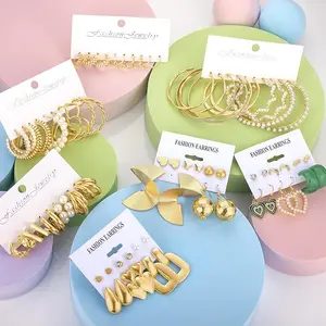 Funtopia 37 Pairs Gold Hoop Earrings Set for Women - Multipack of Earrings, Fashion Stud Drop Dangle Earrings for Girls, Boho Statement Jewelry Gift