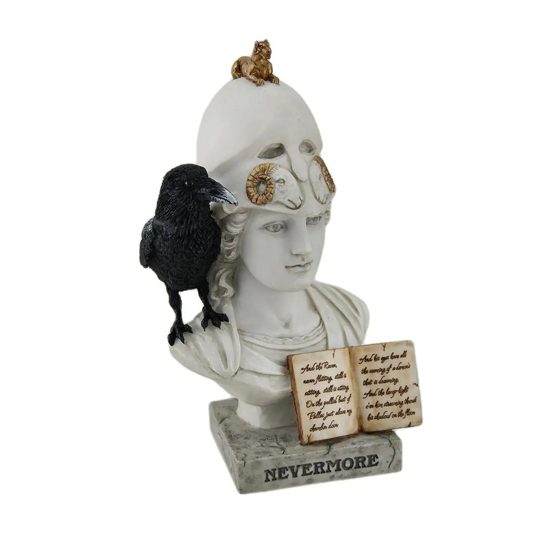 Nevermore Raven on Athena Bust - 8.5in Poe-Inspired Hand-Painted Resin Statue