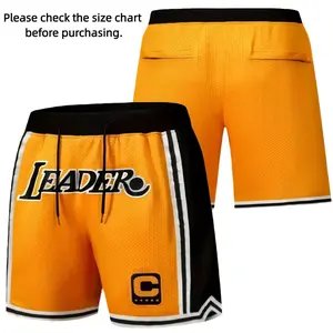 Summervibes Men's Letter & Figure Embroidery Drawstring Waist Pants, Casual Breathable Hollow Out Straight Leg Pants for Daily Wear, Shorts for Men, Men's Bottoms for All Seasons