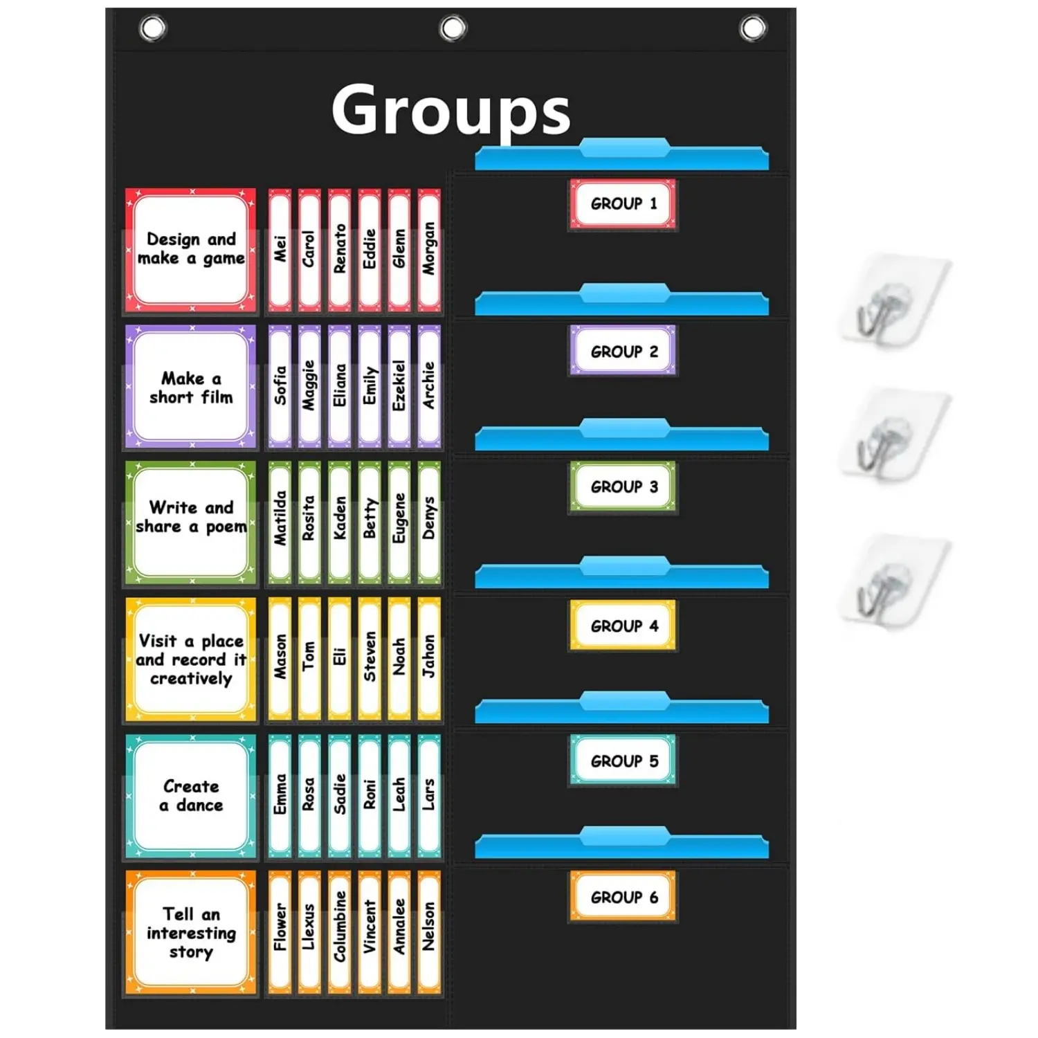 48/56 Pocket Small Group Management Pocket Chart, Classroom Jobs Chart Small Group Organizer and On Task for School Teacher Homeschool Learning Supplies