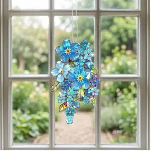 Forget Me Not Flower Hologram Suncatcher, Blue Floral Window Hanging, Acrylic Stained Glass Style Ornament, Memorial Gift Decor