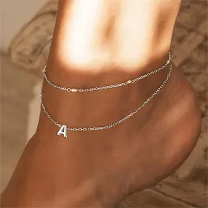 ChicSilver S925 Initial Letter 925 Sterling Silver Anklets Simple Dainty High Polished Stackable Anklet Summer Beach Foot Jewelry Ankle Bracelets for Women