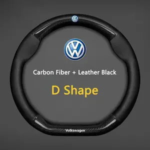 Vw Logo Car Steering Wheel Cover, Carbon Fiber Leather, 3D Anti-Slip, Fashionable Car Accessories, Durable and Stylish Design, Steering Wheel Protector