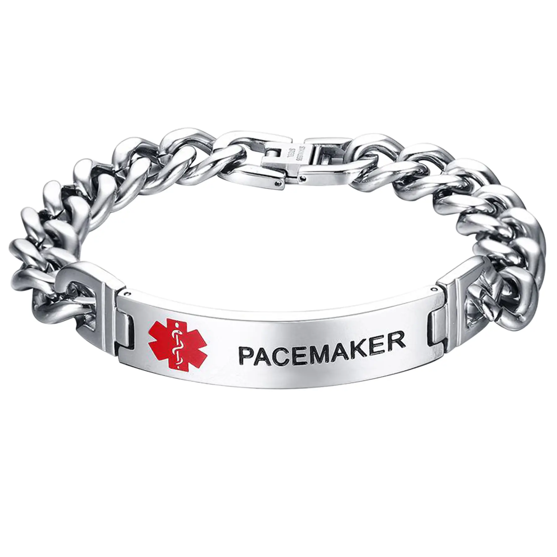 OIDEA Pacemaker Medical Alert ID Bracelet - Stainless Steel Polished Sturdy Engravable Durable Emergency Contact Wristband for Adults, Custom Text Accessory for Peace of Mind, 21cm, Polished Bracelet, Sturdy Bracelet