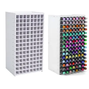 120 Slots Marker Organizer, Adjustable Dividers Art Marker Storage Holder, Stackable Marker Case for Stampin Blends Copic Markers, Desk Art Supply Organizer for Artist, Classroom, Home Office, White Marker Storage Rack