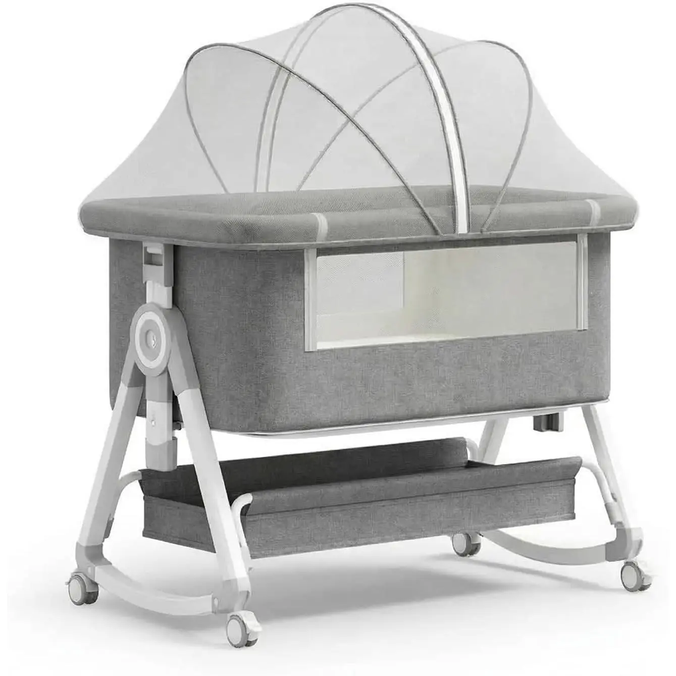 Foldable Baby Bassinet Bedside Sleeper with Mosquito Net, Portable Crib with Wheels, Adjustable Height Infant Bed, Co-Sleeper for Newborns, Breathable Mesh