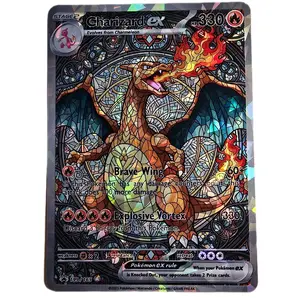 Charizard ex Stained-Glass Pattern Card Fractal-Glass OR Bubble Holographic Finish NEW BUBBLE HOLO TEXTURED VERSION with Standard English Back Gorgeous Display and Collection TCG Zard