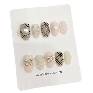 Y99 Pure manual light therapy nail explosion collection wear nail piece lattice small fragrance almond wholesale product  nail patch removable