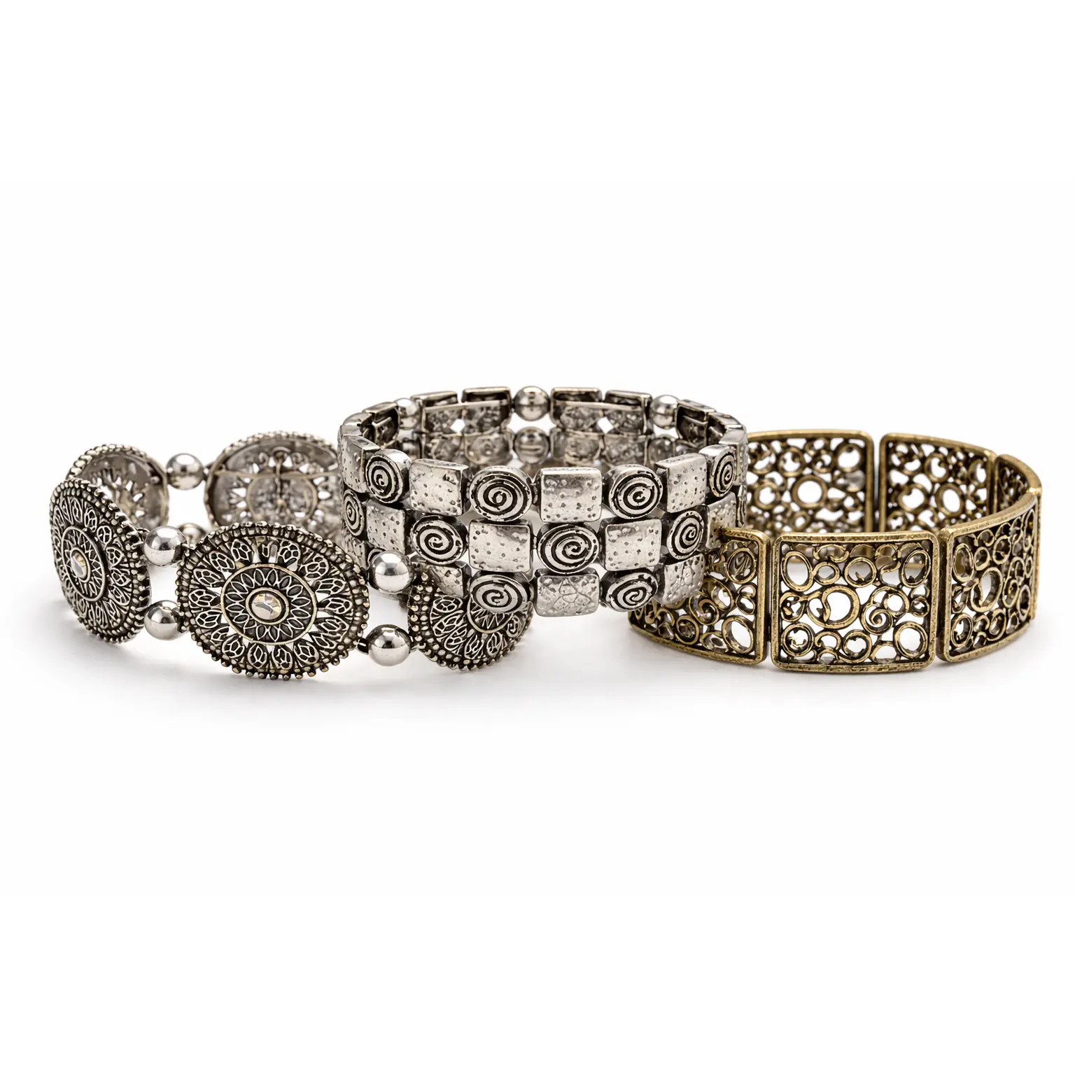 Outlaw Relic Stackable Bracelet Set - Vintage Edge Statement Piece, Layered Look, Concho Detail, Metalwork Costume Jewelry for Fashion Enthusiasts, Stackable Bracelets
