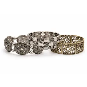 Outlaw Relic Bracelet Set, Vintage Edge Statement Piece with Layered Look, Concho Detail and Metalwork Costume Jewelry