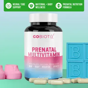 GoBiotix Prenatal Multivitamin with Folate Calcium Iodine & Iron for Mom Baby Nourishment Growth 90 Veggie Capsules
