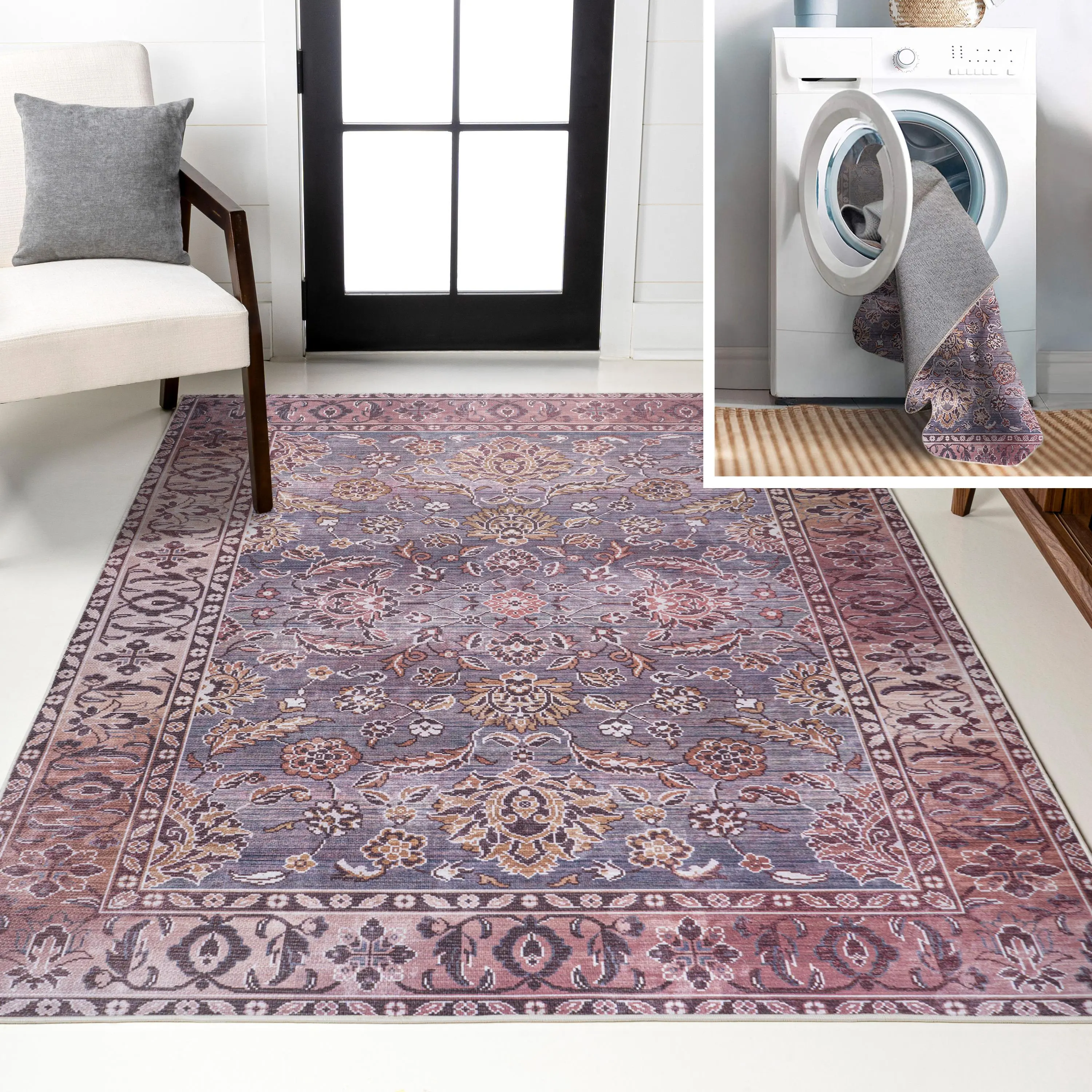 JONATHAN Y Victoria Ornate Persian Boho Washable Area Rug - Machine-Washable, Suitable for Living Room, Bedroom, Office, Boho Washable Rug