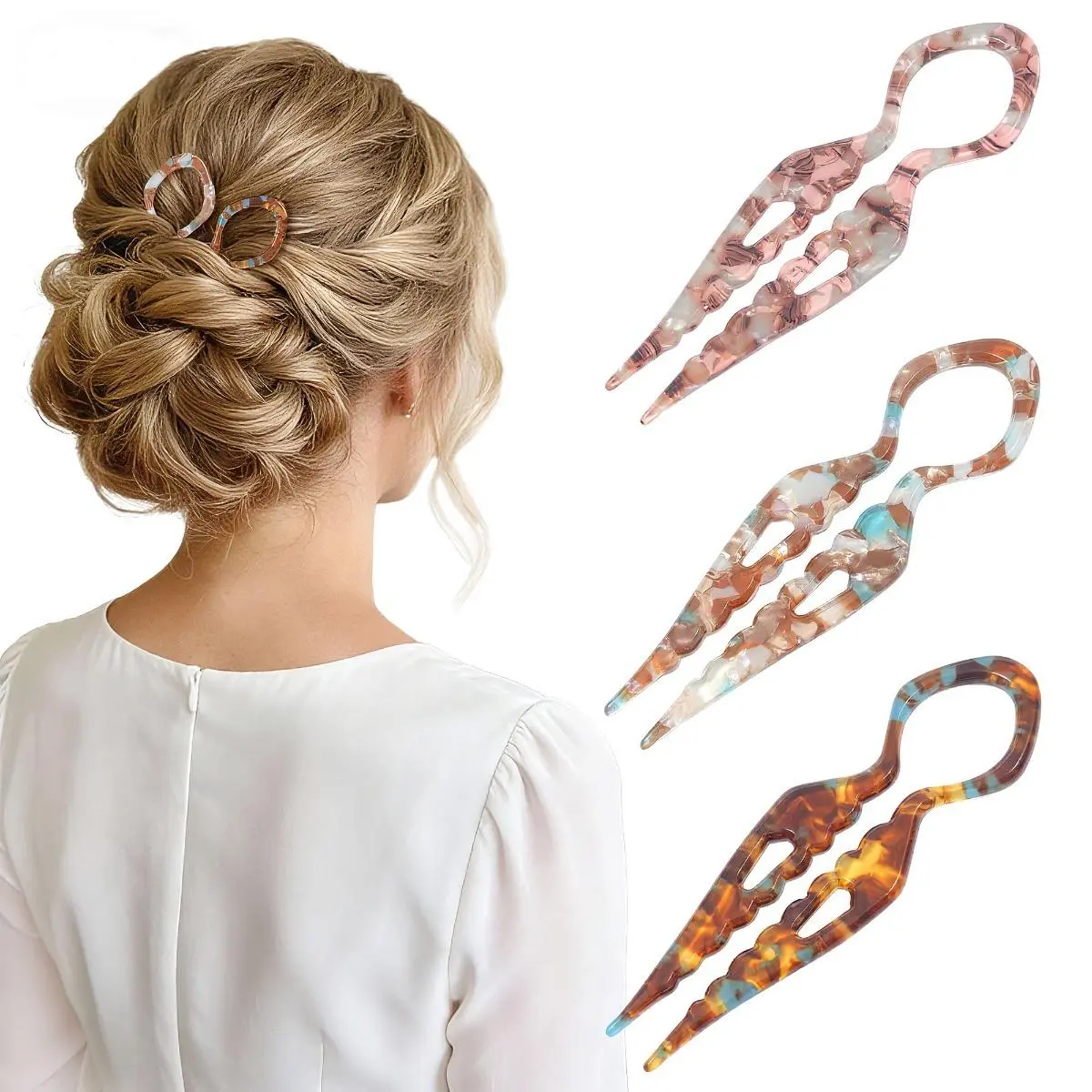 AWAYTR 3Pack Prestige French Hair Pins for Women 4.1 Inch Acrylic Hair Pin with Serrated Anti-Slip Design Suitable Hair Clips for Thin Thick Hair
