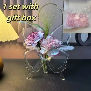 Modern Acrylic Vase with Transparent Butterfly Design, Creative Frame for Home Decor, Ideal for Living Room, Office, Wedding, Includes Gift Box