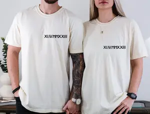 GENERIC Custom Roman Numeral T-Shirt - Love Halloween Jersey, Personalized Est Year Cotton Fabric Tee, Couple Date Gift for Birthday & Anniversary