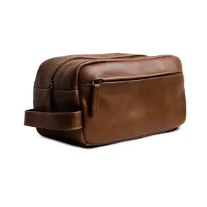The Oxford Leather Dopp Kit by Andar – Full-Grain Leather Toiletry Bag with 3 Compartments | Travel Organizer with Side Pockets & Carry Strap