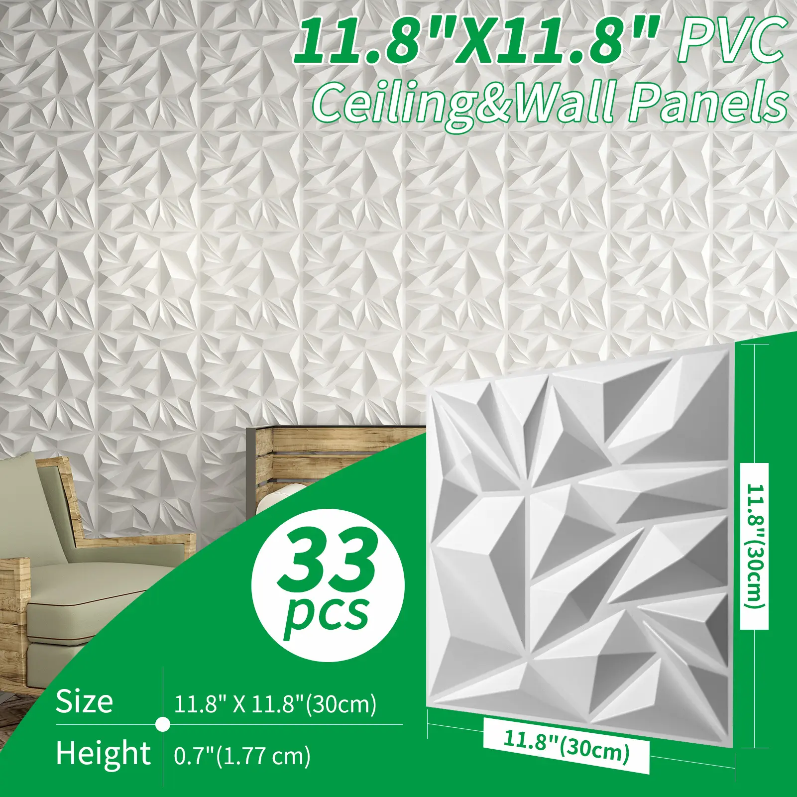 11.8"x 11.8" 3D Wall Panels, Texture PVC Wall Panels for Interior Wall Decor Ceiling Decor such as Interior Wall Decor Living Room, Bedroom, Kitchen Room, TV Background, Feature Wall Decoration