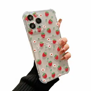 Strawberry Pattern TPU Phone Case Anti-drop Soft Protective Cover for iPhone 11-17 Pro Max Transparent Shockproof Casing