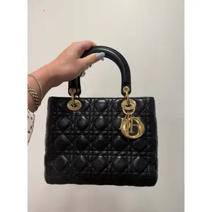 Pre-owned Dior Leather Shoulder Bags Medium Black Lady Dior