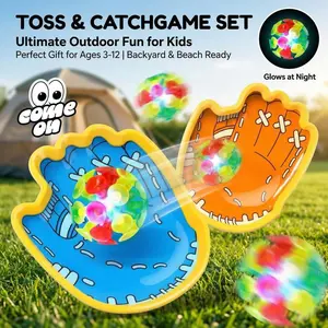 Light-up Ball Toss and Catch Game Set (3 pieces) – Includes (2 rackets + 1 light-up ball), Perfect For Outdoor Family Fun, Multi-player sports, and a holiday gift for children aged. SummerVibes