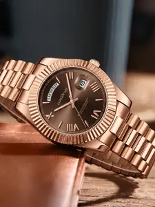 Men's luxurious ladies' watch - 40mm rose gold dial, stainless steel strap, rotatable quartz pointer mechanical watch, ordinary water resistance, large size luminous dial, master model wristwatch