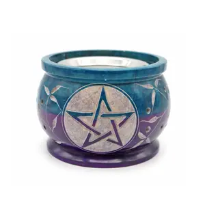 Turquoise and Purple Pentacle Soapstone Charcoal Burner
