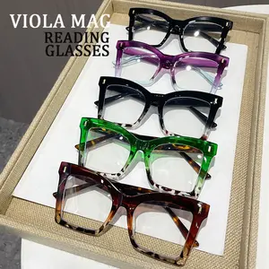 New Colorblock Square Cat Eye Reading Glasses, High Quality Eyewear, Anti-Blue Light, Unisex, Rice Nail Decor, Perfect Gift, 2 Pairs