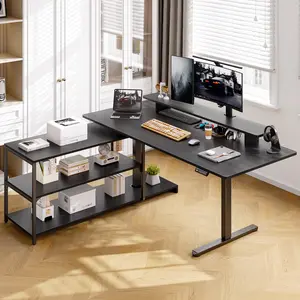 ONBRILL L Shaped Standing Desk with File Cabinet, 63x24'' Electric Stand Up Desk with Monitor and Storage Shelf, Adjustable Height 28-46'' for Home and Computer Workstation