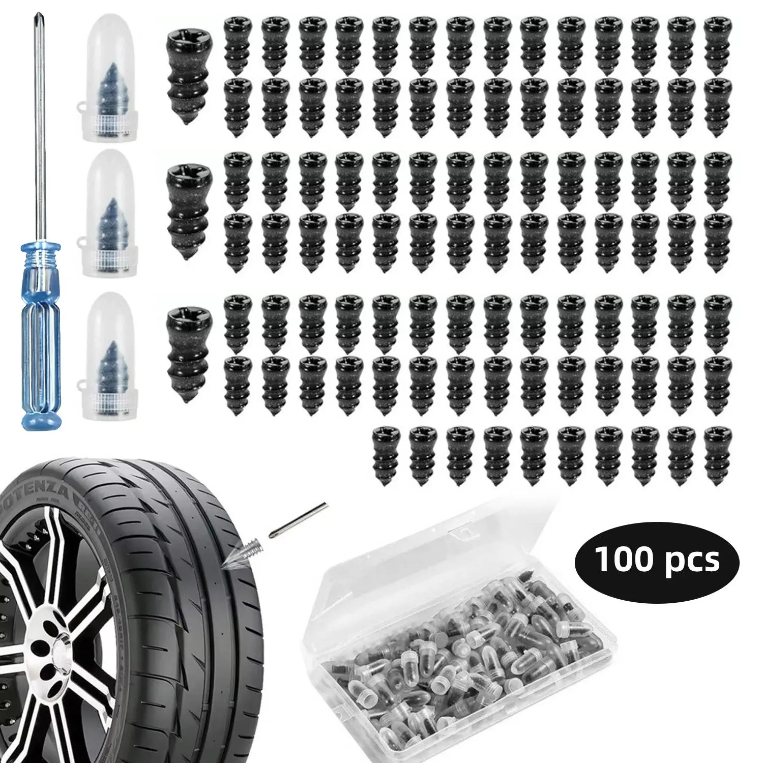 50/100pcs Tire Repair Screws Kit – Emergency Puncture Repair Rubber Nails with Screwdriver, No Tire Removal Quick Fix for Car, Motorcycle, Truck, ATV,Tractor,Car Accessories