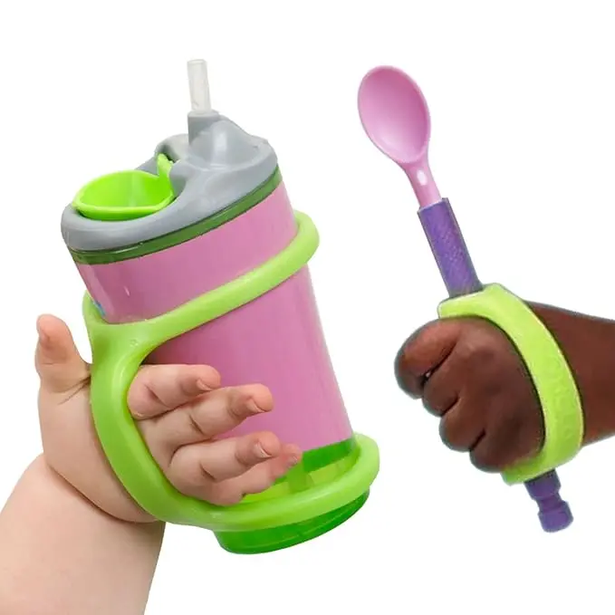 EaZyHold Baby Green Self-Feeding 2 Pack - Silicone Handles for Motor Skill Development