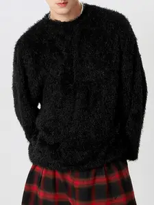 INCERUN Men's Fashion Casual Loose Solid Color Faux Fur Long Sleeve Sweater, Comfortable and Stylish, Perfect for Daily Wear