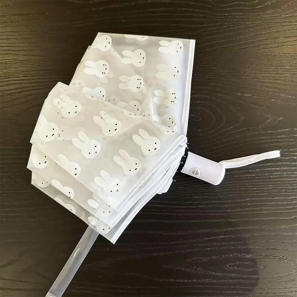 Cute Miffy Kawaii Frosted Transparent Umbrella Lovely Students Fully Automatic Portable Cartoon Rabbit Folding Umbrella Gift