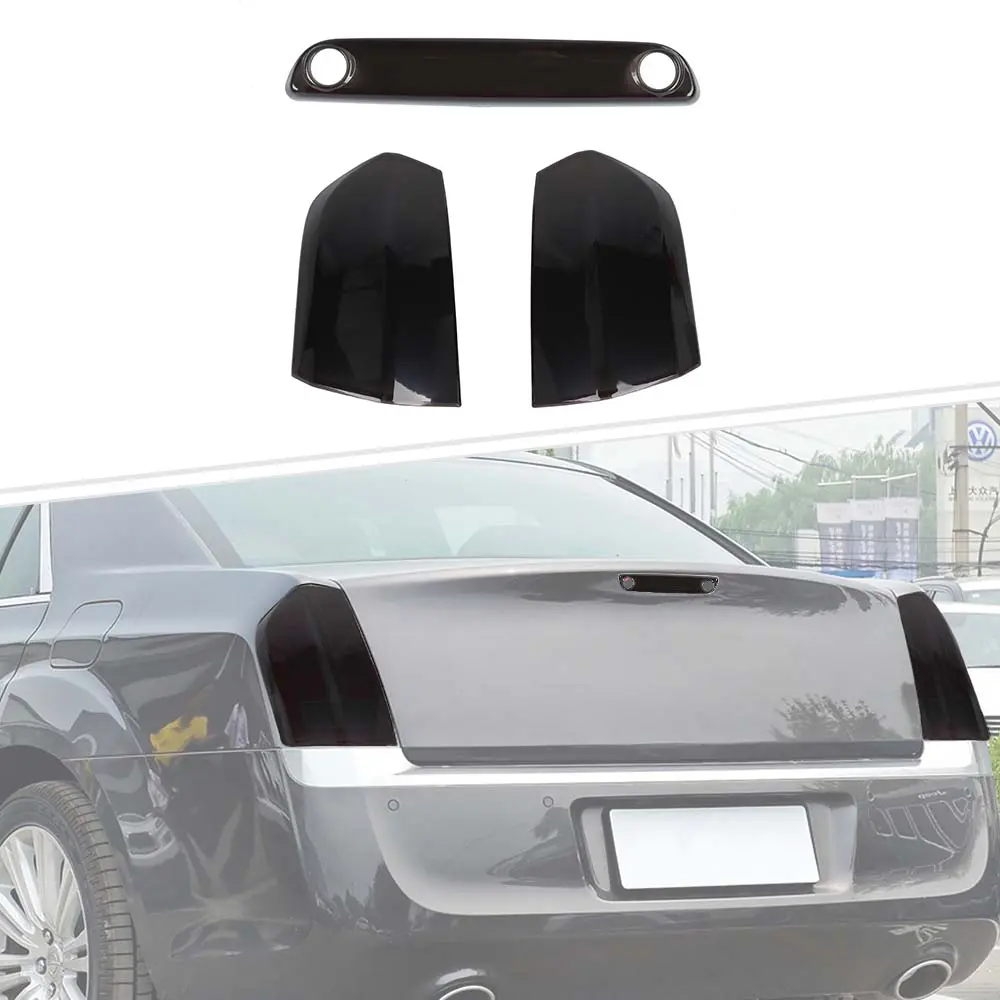 3-Pieces UV Resistant Self-Adhesive Smoked Black Rear Tail Light Cover Trim - ABS Car Exterior Accessories, Replacement Brake High Light Trim Compatible with 2011-2014 Chrysler 300/300C