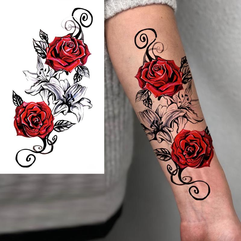 Hyper-Realistic PVC Glitter Floral Rose & Butterfly Temporary Tattoos - Waterproof, Unscented, Casual Solid Fashion Body Art Stickers for Adults, Children - Goodie Bag Fillers, Suitable for Forearms, Face, Fingers