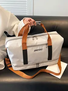 Simple and stylish short-distance business trip bag, contrasting color webbing design, double zipper multi-compartment independent shoe compartment design handbag crossbody bag, casual daily versatile sports and fitness shoulder tote bag