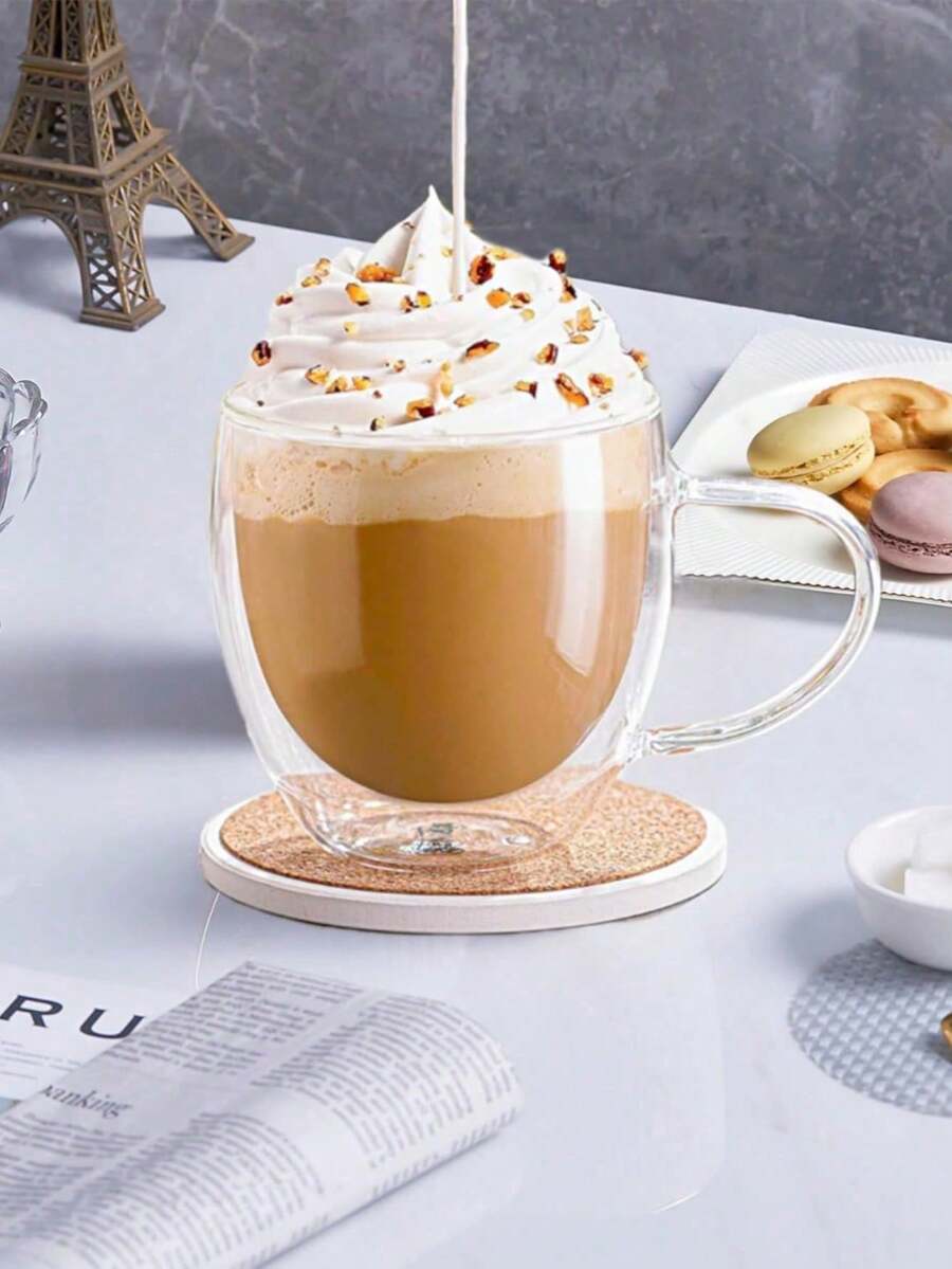 2pcs/6pcs Set Espresso Cups With Handles, 2.8oz Transparent Espresso Cups, 2.5*2.6inch Double Wall Heat-Resistant Glass Cups, Creative Tea Flower Cups, Insulated Water Cups, Espresso Cups, Cold Drink Milk Juice Cups, Mugs