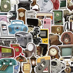 Vintage Electronic Equipment Pattern Sticker, 50pcs/set Creative Retro Sticker, DIY Decorative Sticker for Scrapbooking, Journaling, Gift Wrapping, Sticker Packs