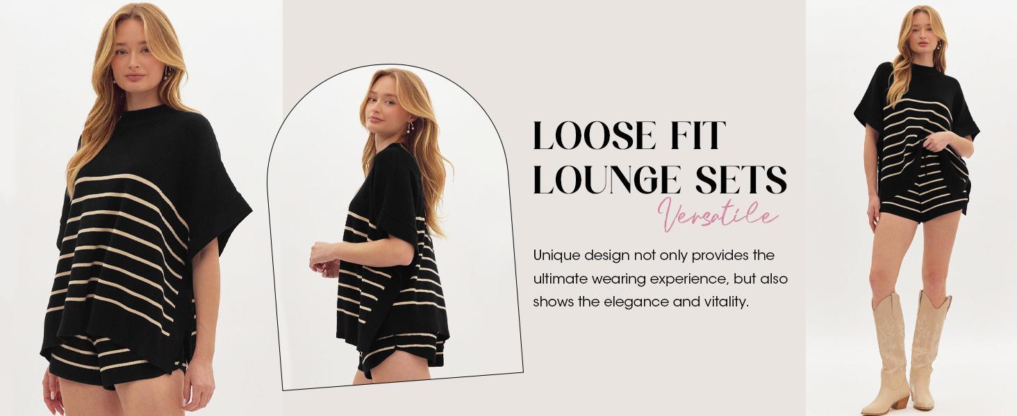 Imily Bela Women's Striped 2 Piece Outfits Oversized Batwing Short Sleeve Tops High Waisted Shorts Summer Knit Lounge Short Sets Imily Bela Women's Striped 2 Piece Outfits Oversized Batwing Short Sleeve Tops High Waisted Shorts Summer Knit Lounge Short Sets