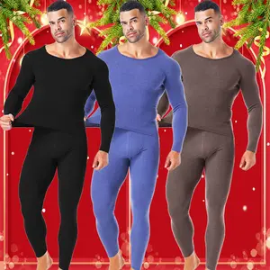 Fleece Men Long Sleeve Thermal Underwear Set,Fleece Lined Winter Round Neck Top & Bottom, Long Johns Men Sleepwear & Underwear