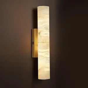 3 in. 2-Light Dimmable LED Alabaster Brass Wall Sconces, Modern Bathroom Sconces, for Living Room,