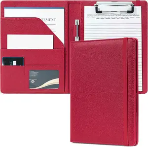Junior Padfolio Portfolio Folder, Small A5 Clipboard with Cover for 5'' x 8'' Writing Pad Notepad Holder Legal Pad Holder for Business School Office Men Women (Red)