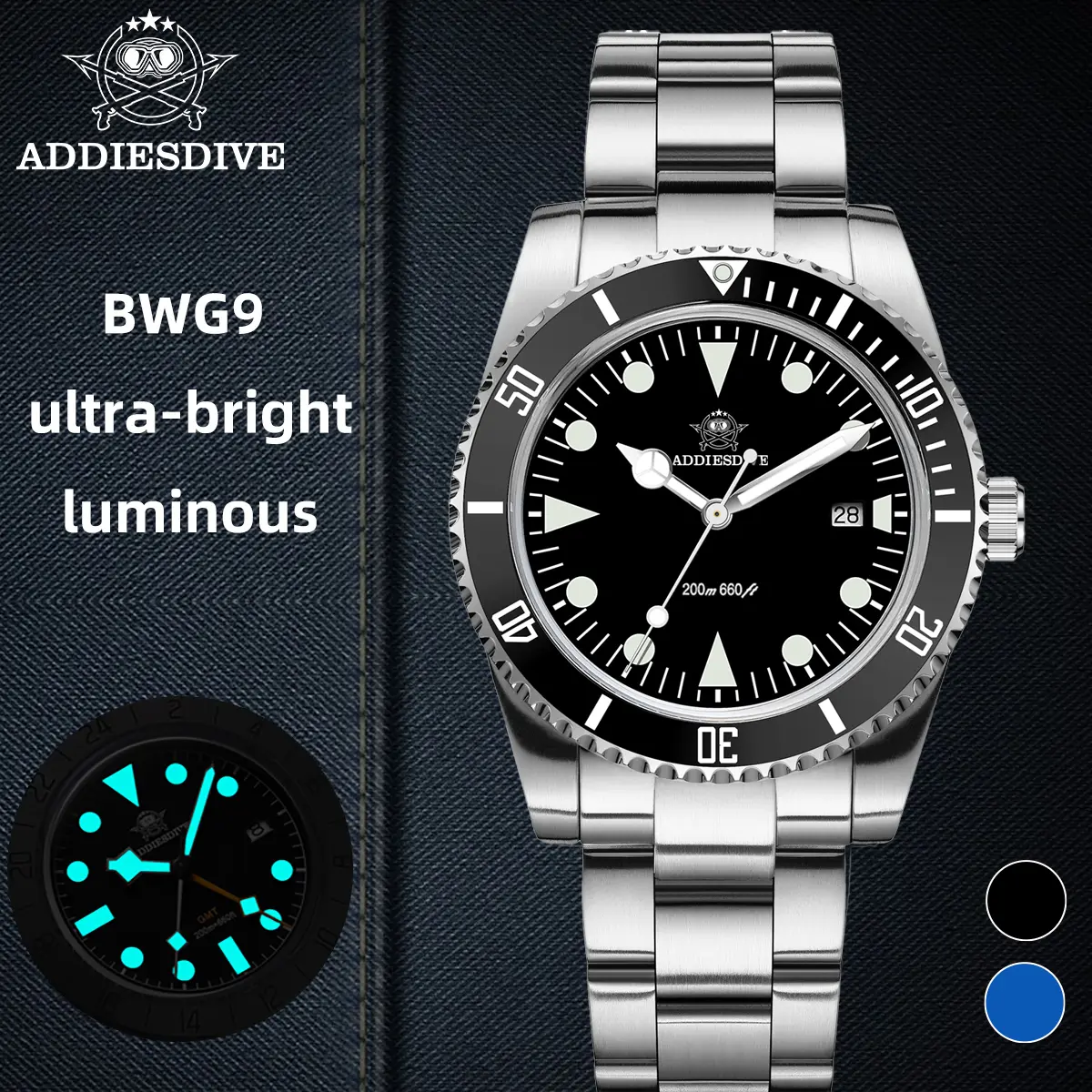 ADDIESDIVE Quartz Dive Watch for Men Business Watches - 39mm Domed Mineral Crystal 200m Waterproof Luminous Stainless Men's Analog Watch Casual Trendy Wristwatch