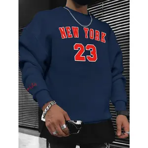 Fashionable Long Sleeve Crew Neck Pullover Sweatshirt - NEW YORK 23 Print Men's Casual - Suitable for Outdoor Sports, Autumn Spring, Gift Idea Fabric Hoodie hoodies  go  hard