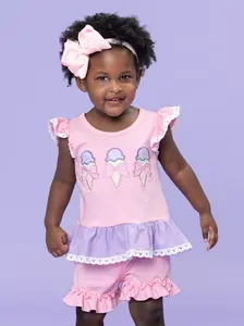 Sweet Scoops Embroidered Cotton Ruffle Outfit