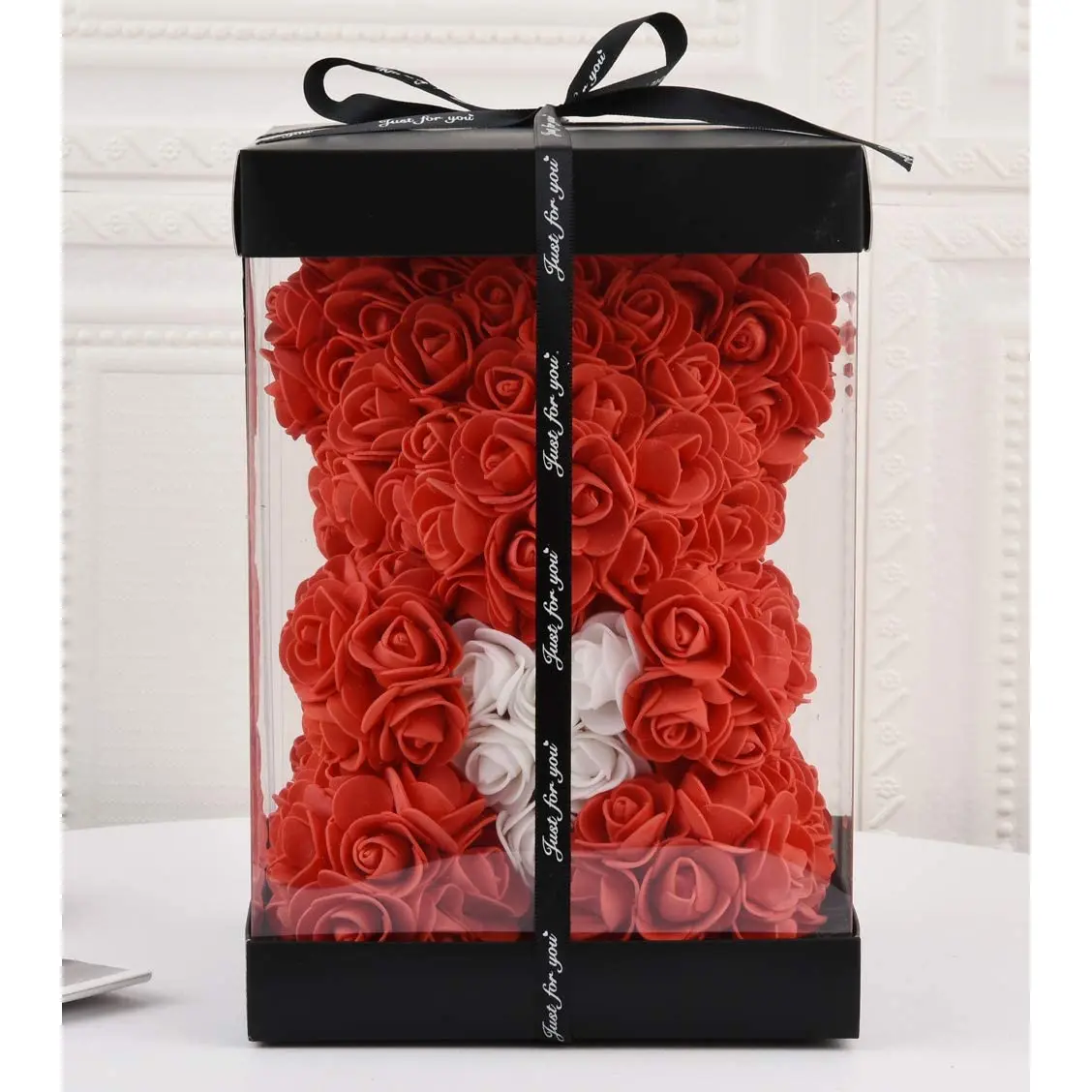 Rose Bear - Valentines Day Gifts for Her, Rose Teddy Bear for Mothers Day Anniversary Birthday, Flower Bear with Gift Box 10" Tall for Mom Grandma Girlfriend Women (Red) FDJHD
