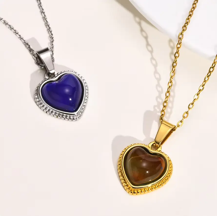Exquisite Stainless Steel Color Changing Temperature Mood Heart Pendant Necklace