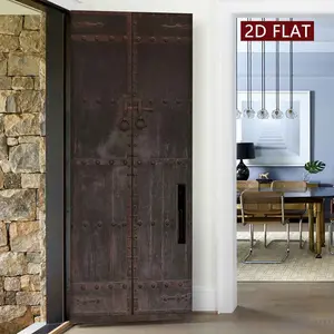 Vintage Riveted Double Door Poster, 2 Counts Door Sticker, Easy Apply Peel & Stick, 2D Flat Waterproof & Scratch Resistant Decoration Painting, Ornaments